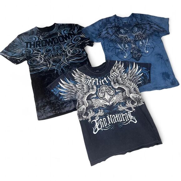 Y2K Affliction Grunge Alternative Graphic Tee Bundle Rare Randy Couture A23